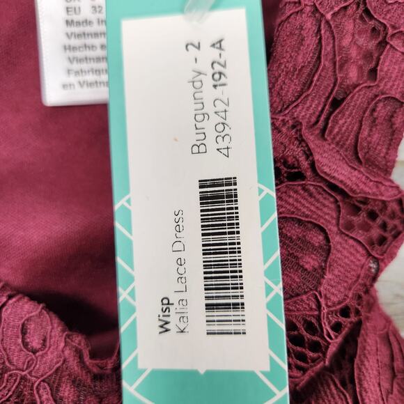 NWT Wisp Kalia Dress Size 2 Burgandy Lace Sleeveless - Picture 13 of 16